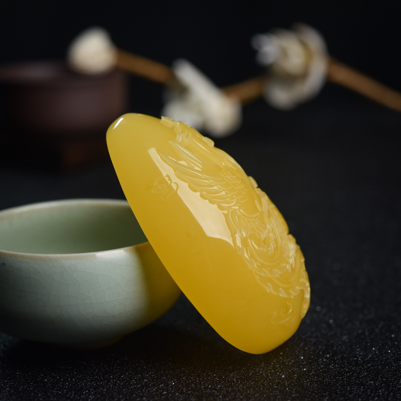 天然鸡油黄蜜蜡牡丹引凤吊坠-红掌柜