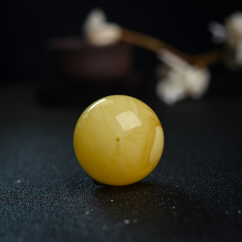 33.5mm鸡油黄天然蜜蜡圆珠-红掌柜