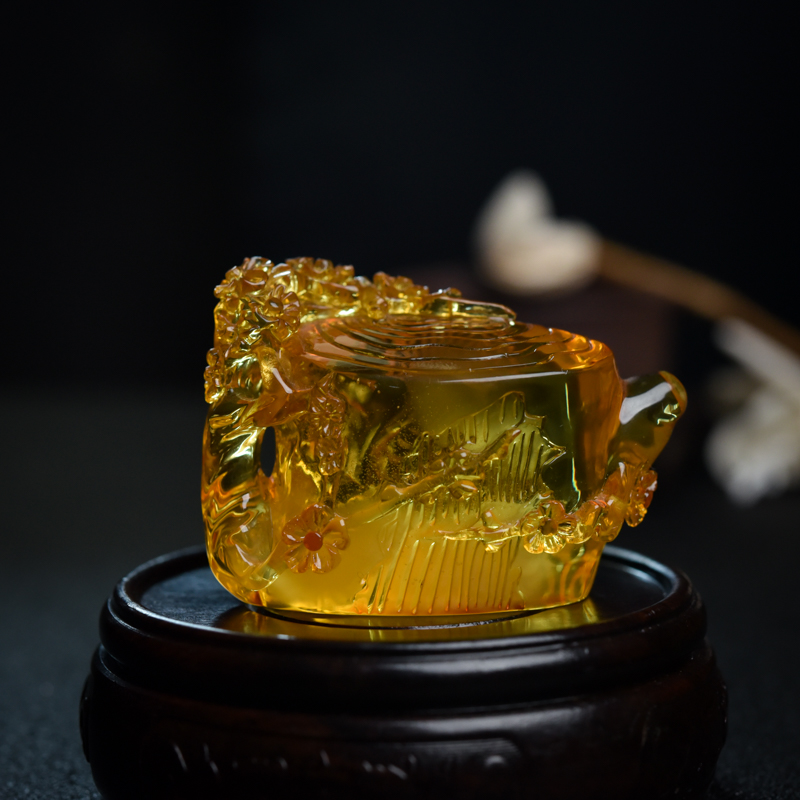 鸡油黄金绞蜜茶壶摆件-红掌柜