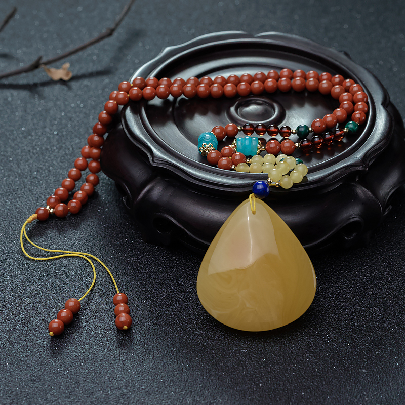 鸡油黄蜜蜡随形项链-红掌柜