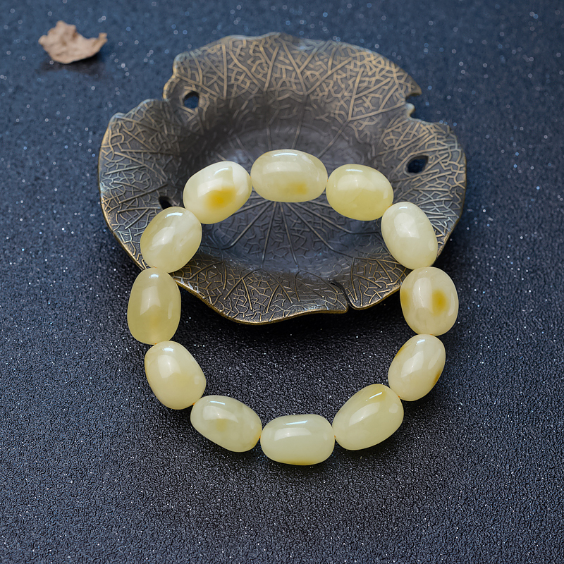 浅黄蜜蜡随形单圈手串-红掌柜