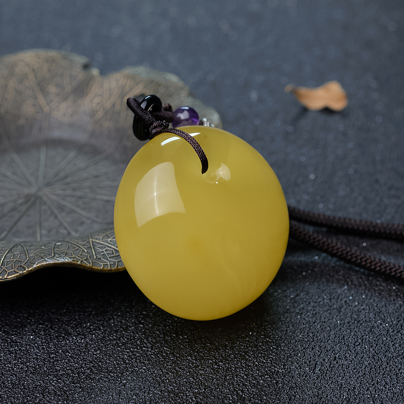 鸡油黄蜜蜡平安扣-红掌柜