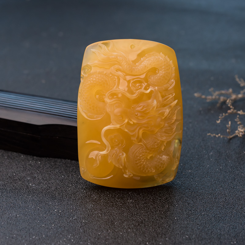 波罗的海天然鸡油黄蜜蜡龙牌吊坠-红掌柜