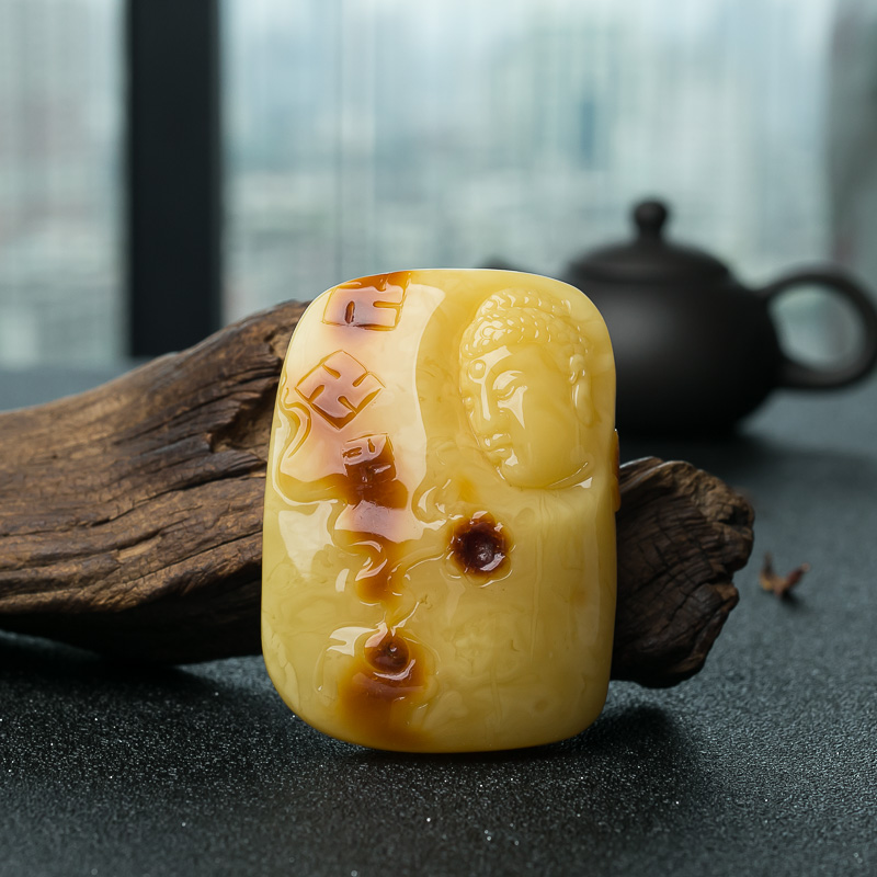 带皮俏色蜜蜡佛吊坠-红掌柜