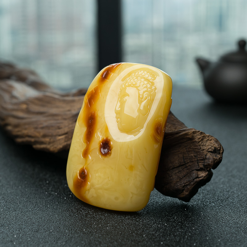 俏色蜜蜡佛吊坠-红掌柜