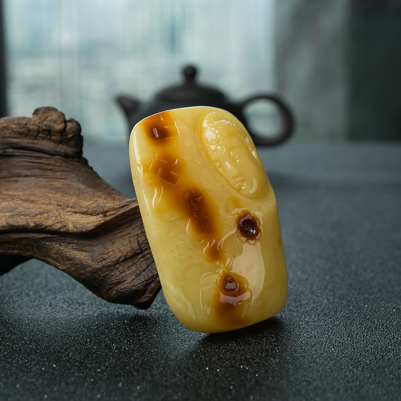 带皮蜜蜡佛吊坠-红掌柜