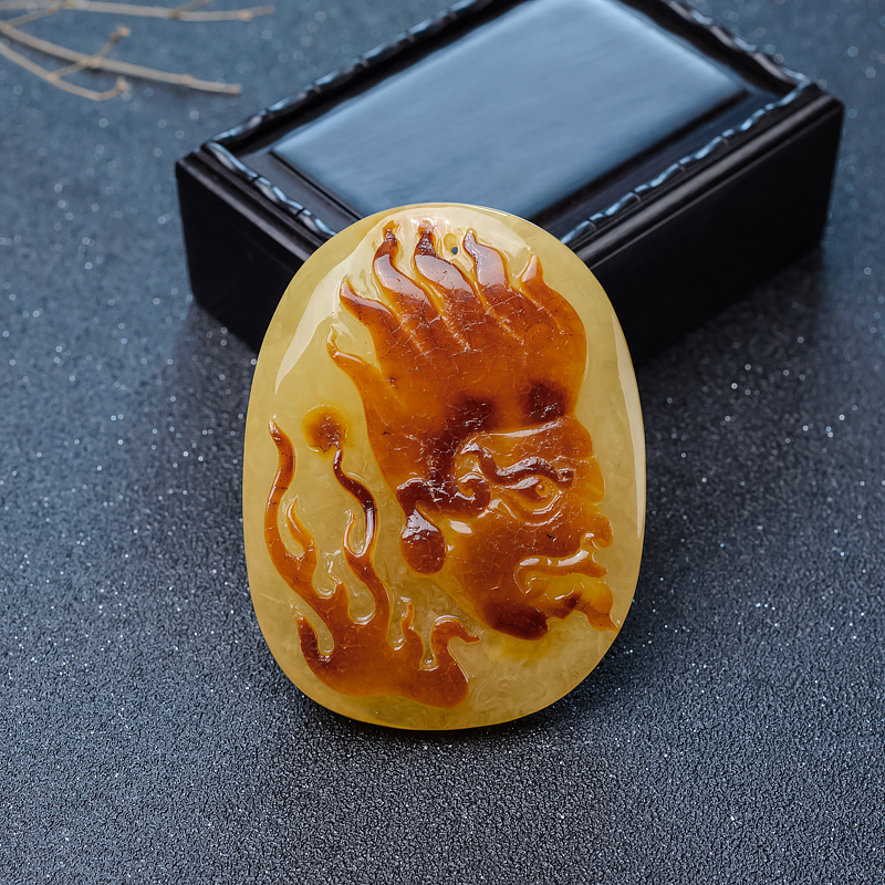 波罗的海天然带皮俏色蜜蜡热情似火吊坠-红掌柜