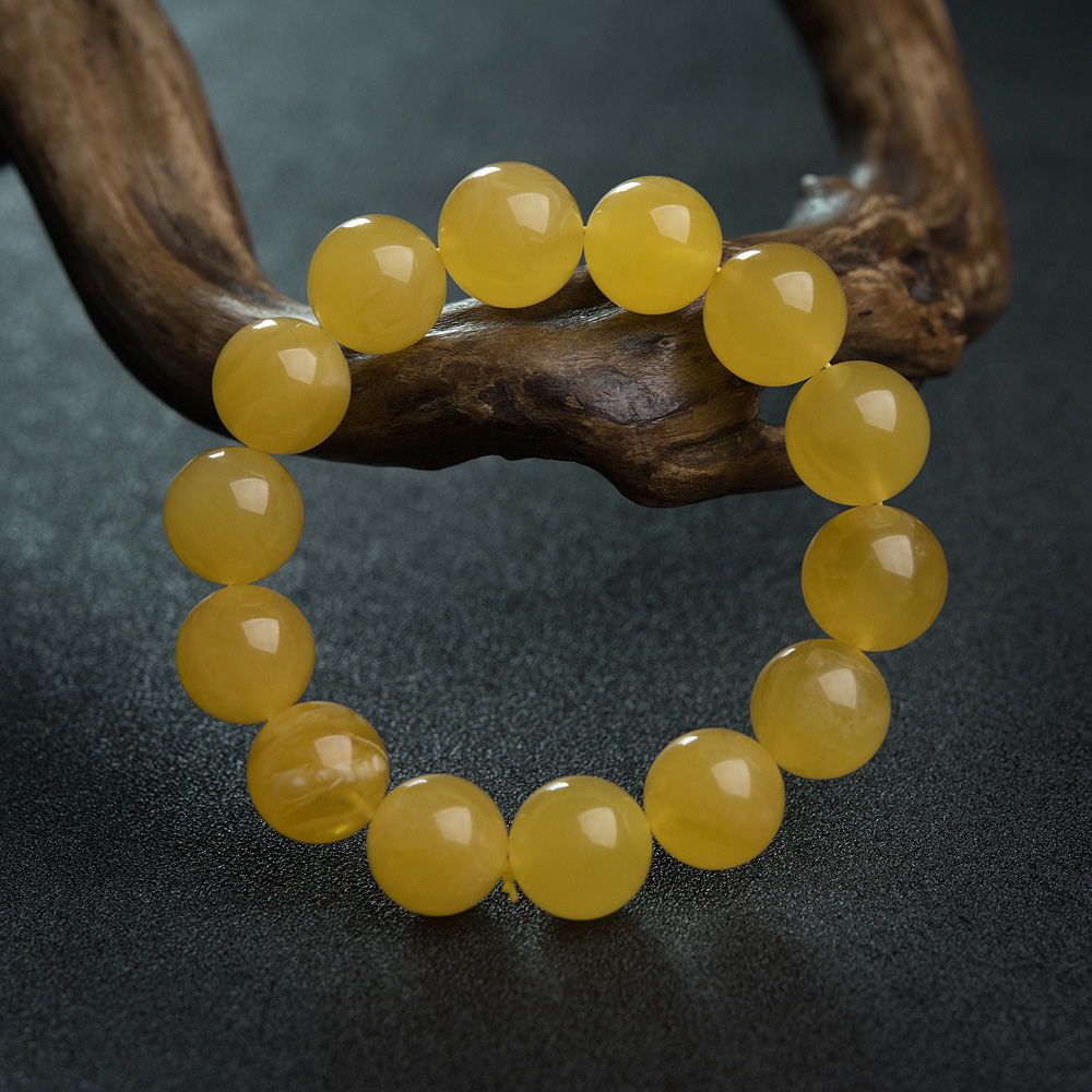 14.5mm鸡油黄蜜蜡单圈手串-红掌柜