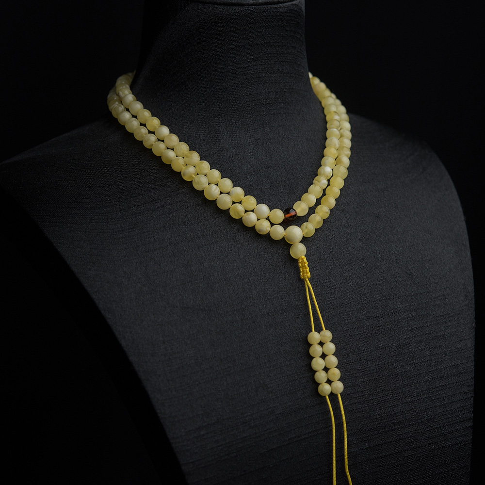 天然白花蜜蜡108佛珠-红掌柜