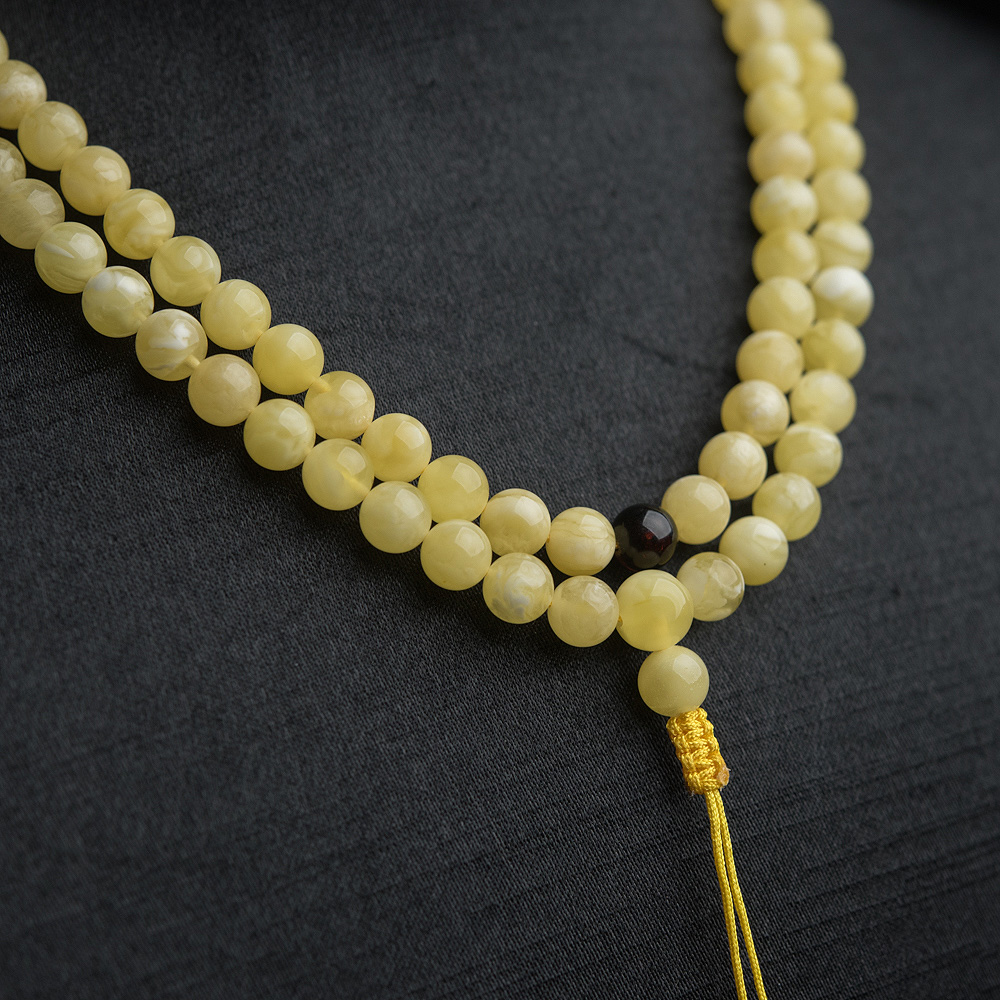 天然白花蜜蜡佛珠-红掌柜