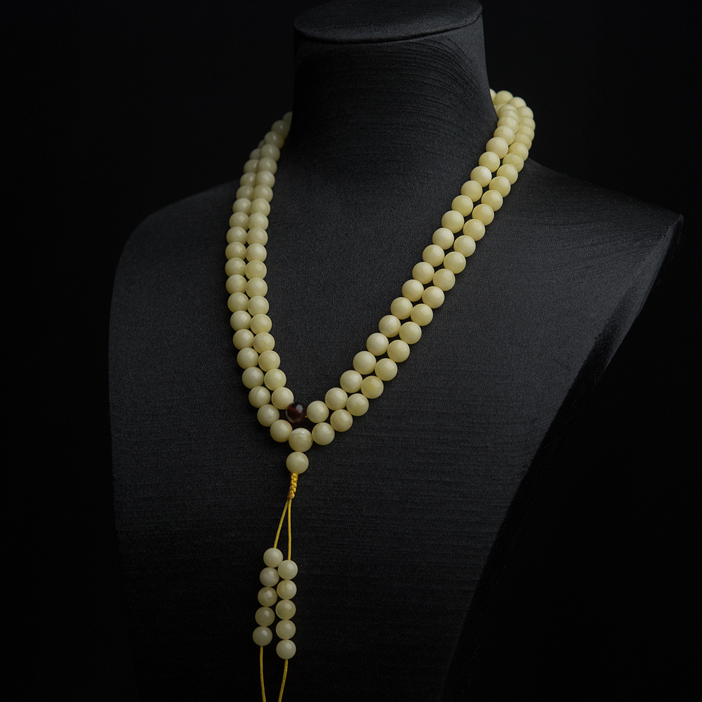浅黄蜜蜡108佛珠-红掌柜