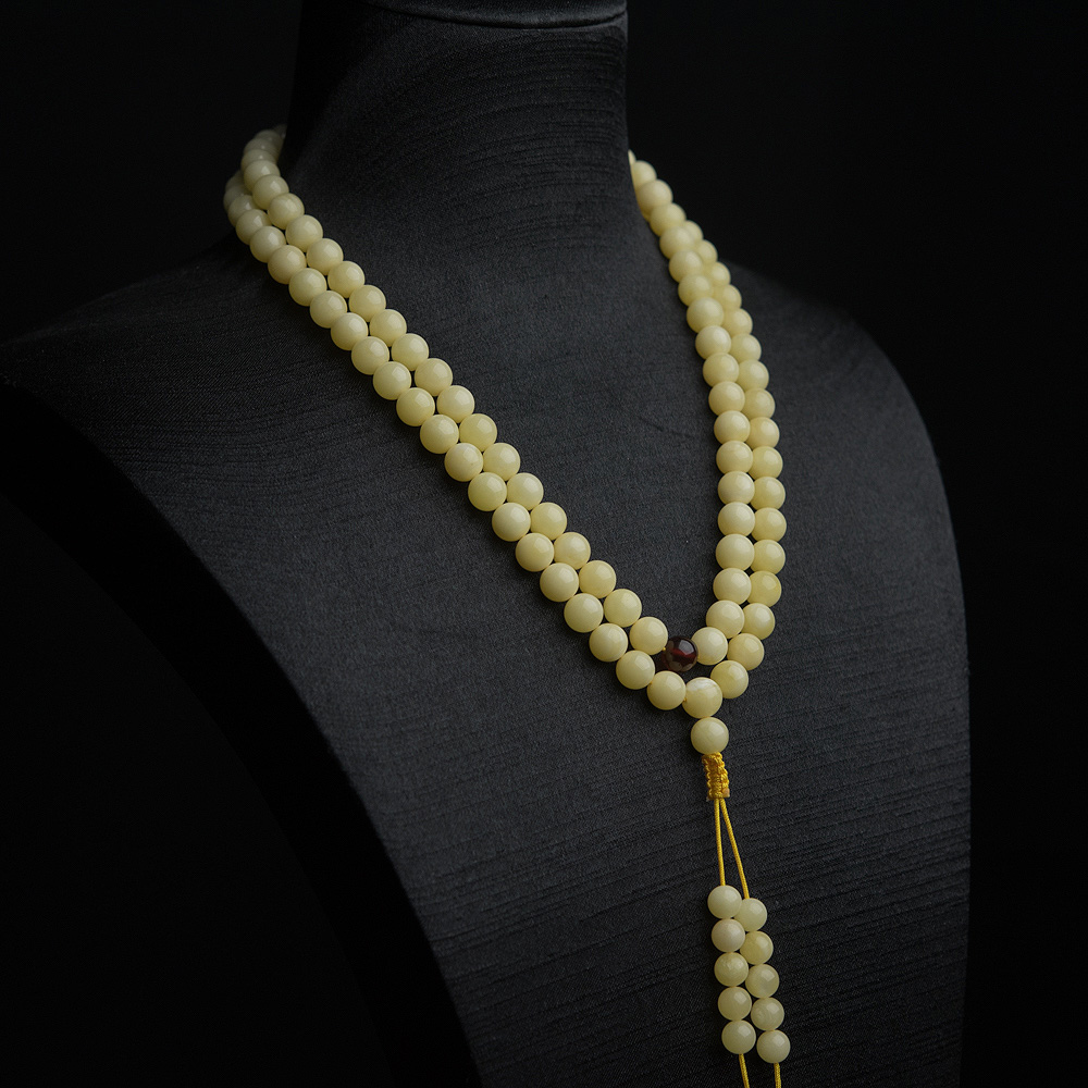 天然浅黄蜜蜡108佛珠-红掌柜