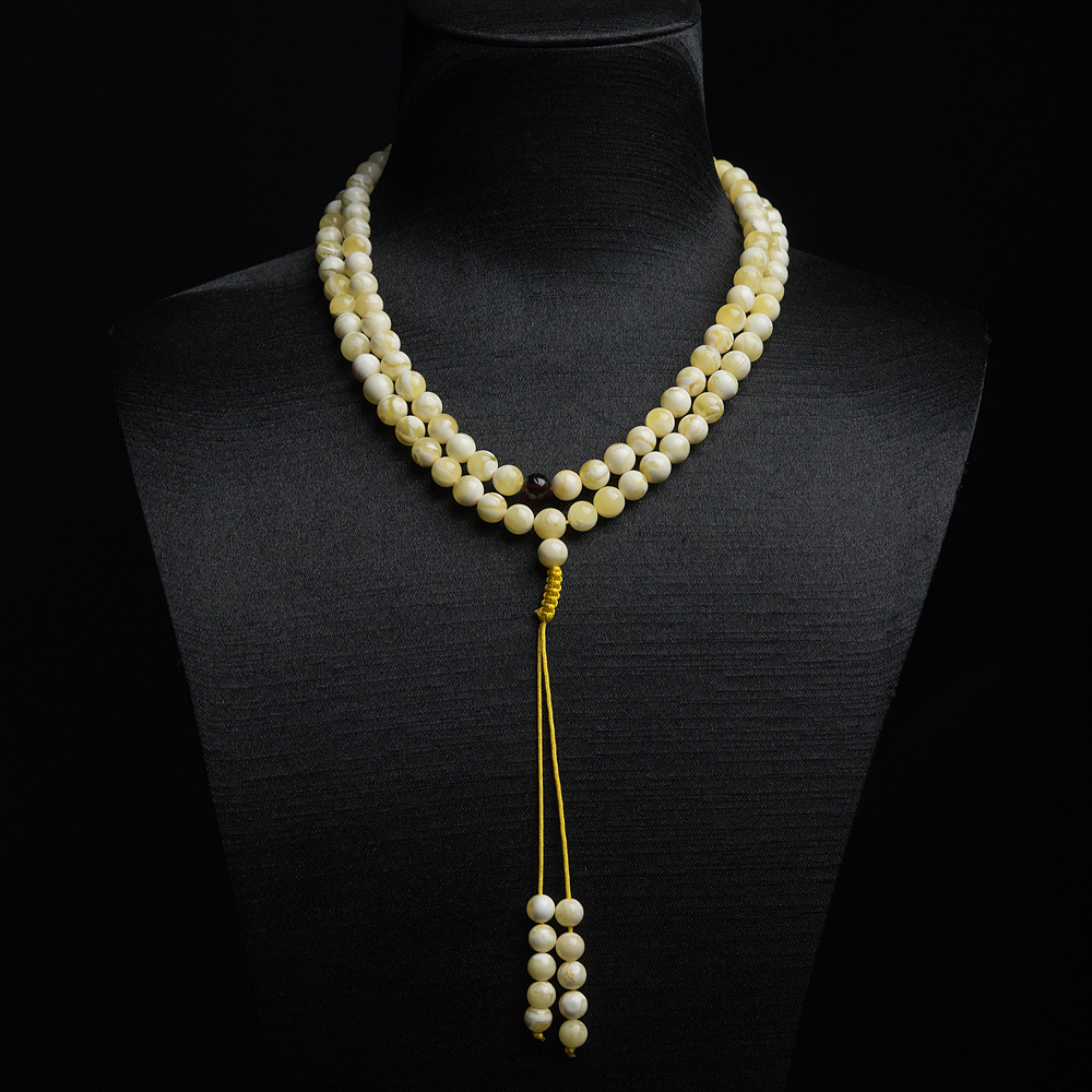 6.5mm白花蜜蜡108佛珠-红掌柜