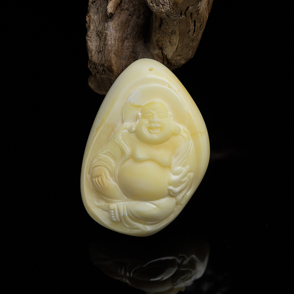 浅黄蜜蜡弥勒佛吊坠-红掌柜