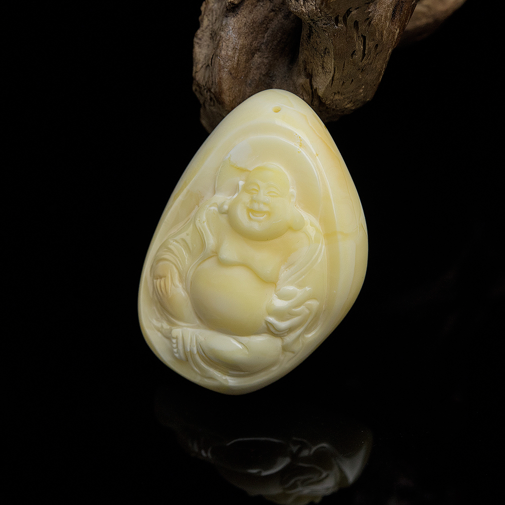 浅黄蜜蜡弥勒佛挂坠-红掌柜