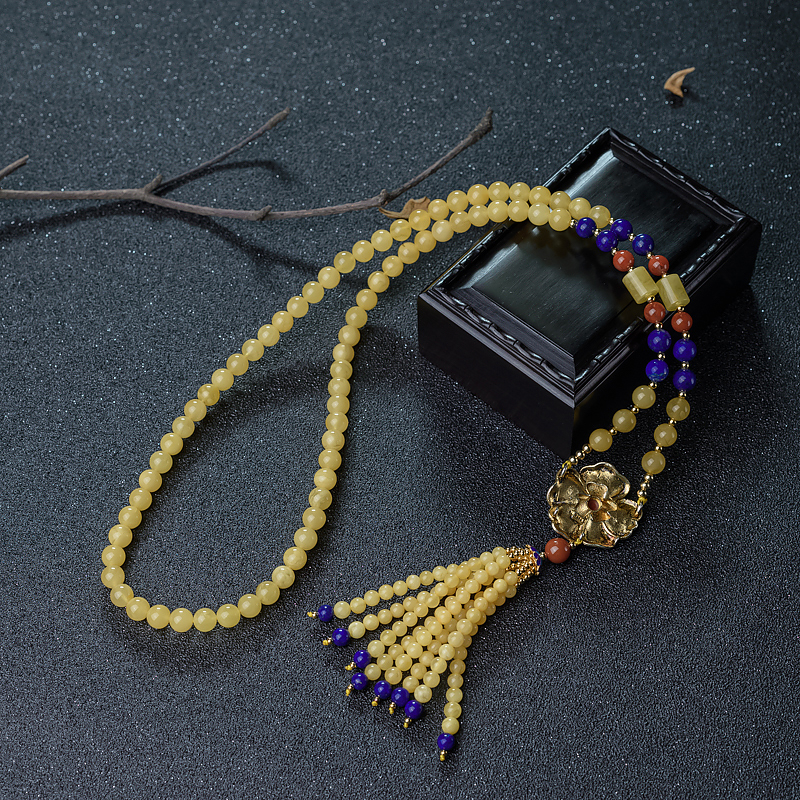 天然鸡油黄蜜蜡毛衣链-红掌柜