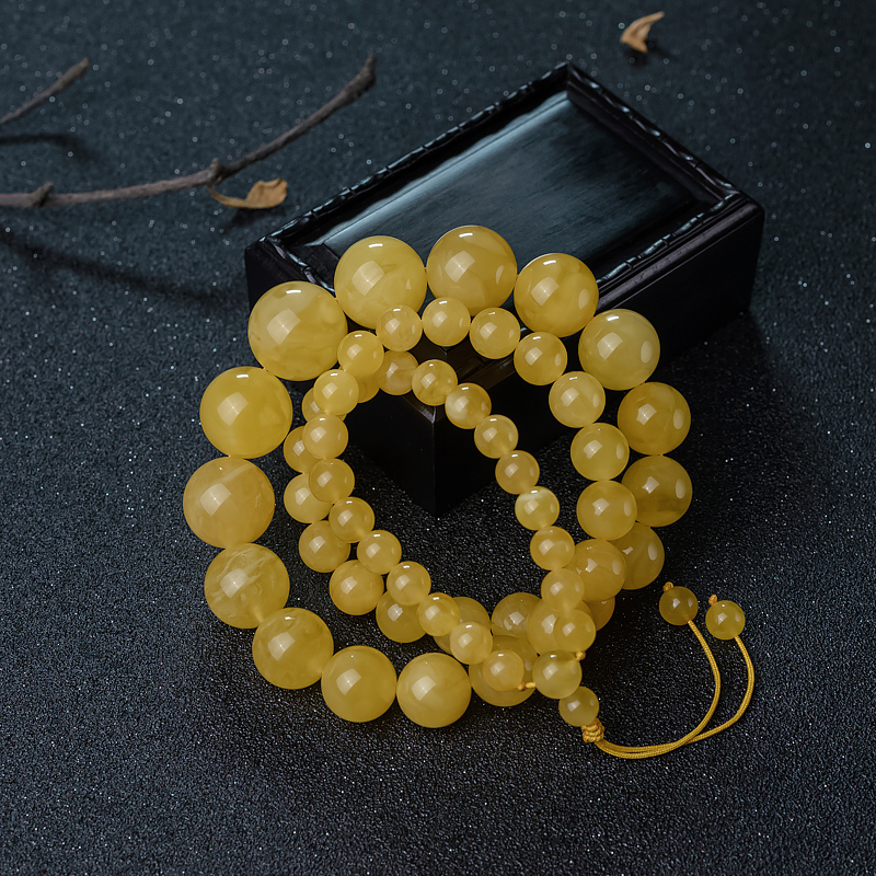 天然鸡油黄蜜蜡塔链-红掌柜