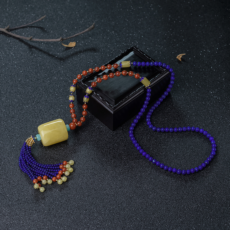 蜜蜡桶珠毛衣链-红掌柜