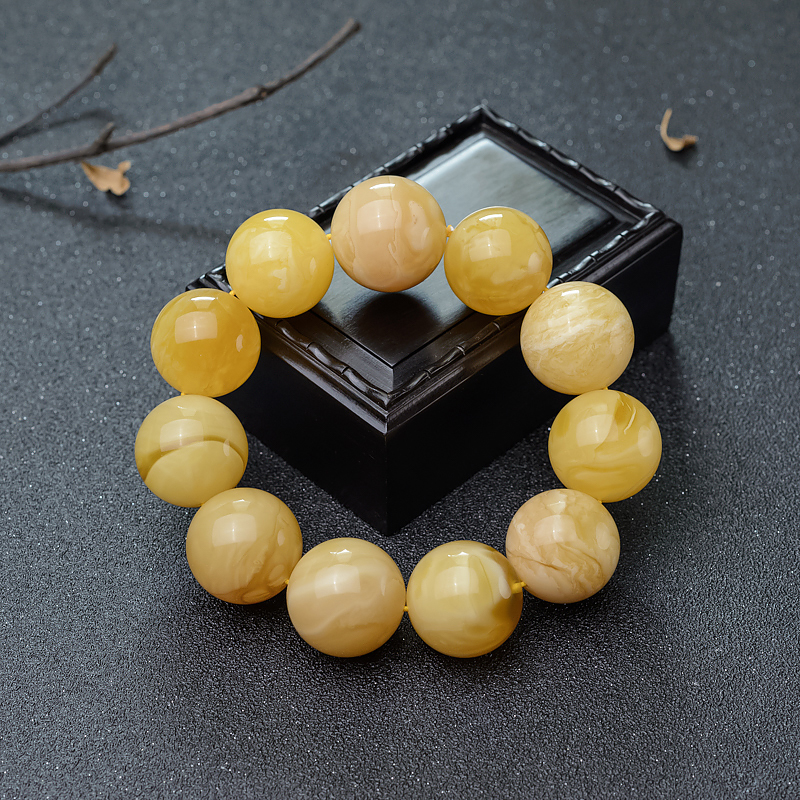 22mm鸡油黄蜜蜡单圈手串-红掌柜