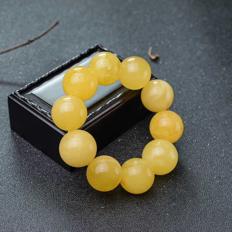 鸡油黄蜜蜡单圈手串-红掌柜