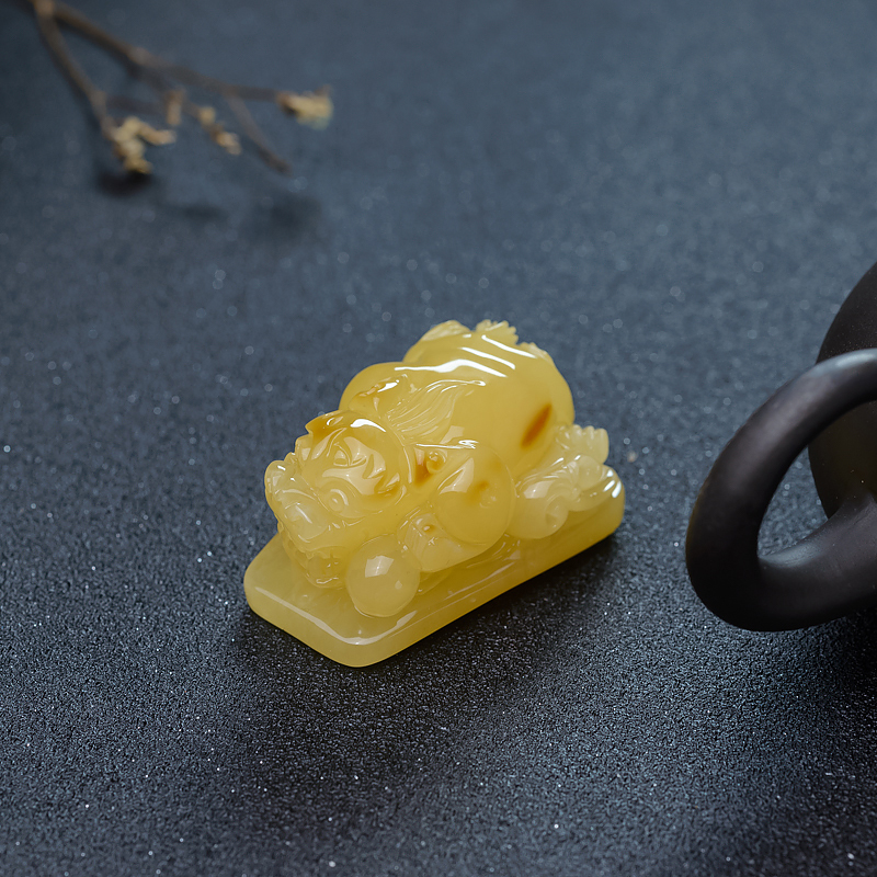 天然鸡油黄蜜蜡貔貅吊坠-红掌柜