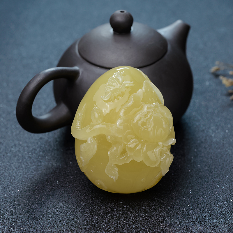 柠檬黄蜜蜡蝶恋花吊坠-红掌柜