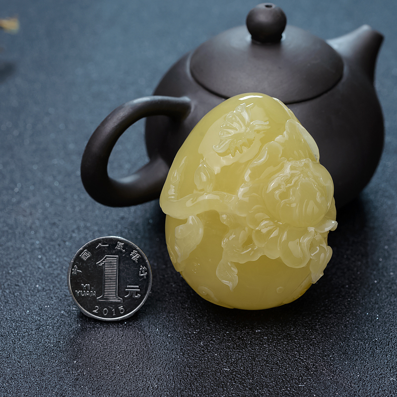 柠檬黄蜜蜡蝶恋花挂坠-红掌柜