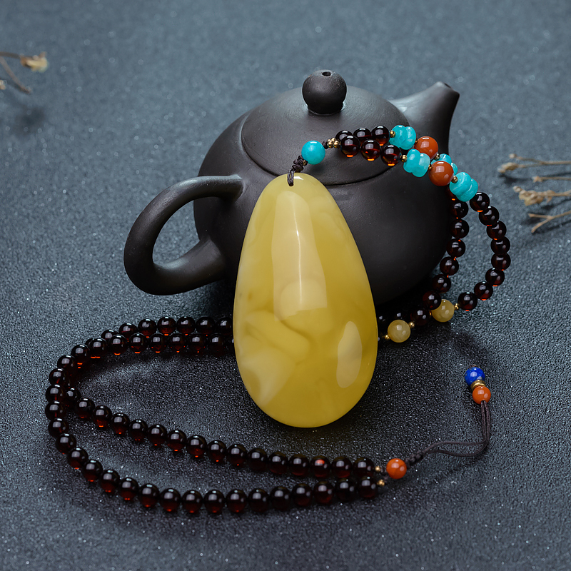 鸡油黄蜜蜡随形项链-红掌柜