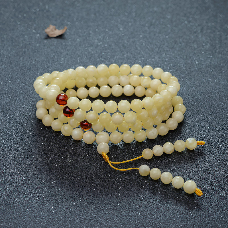 天然白花蜜蜡108佛珠-红掌柜