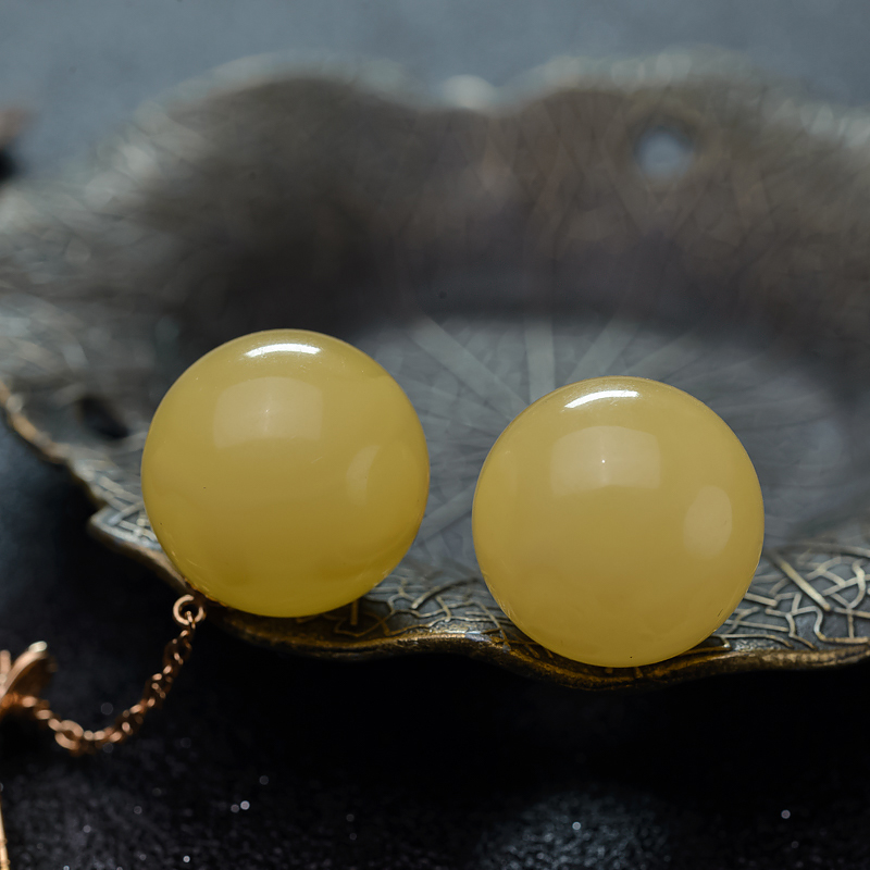 蜜蜡圆珠耳坠-红掌柜