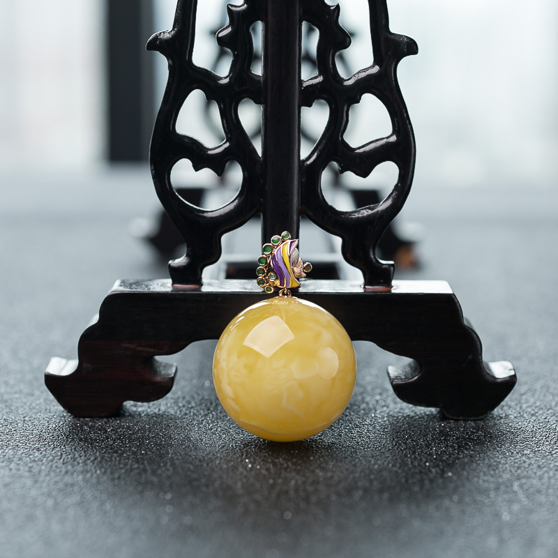 18K蜜蜡圆珠吊坠-红掌柜