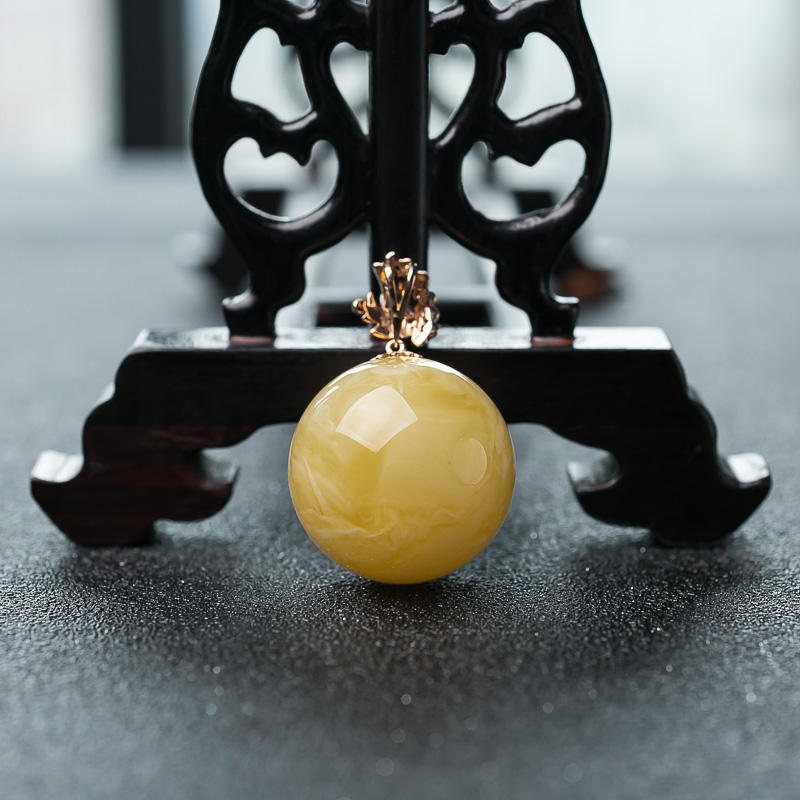 天然蜜蜡圆珠吊坠-红掌柜