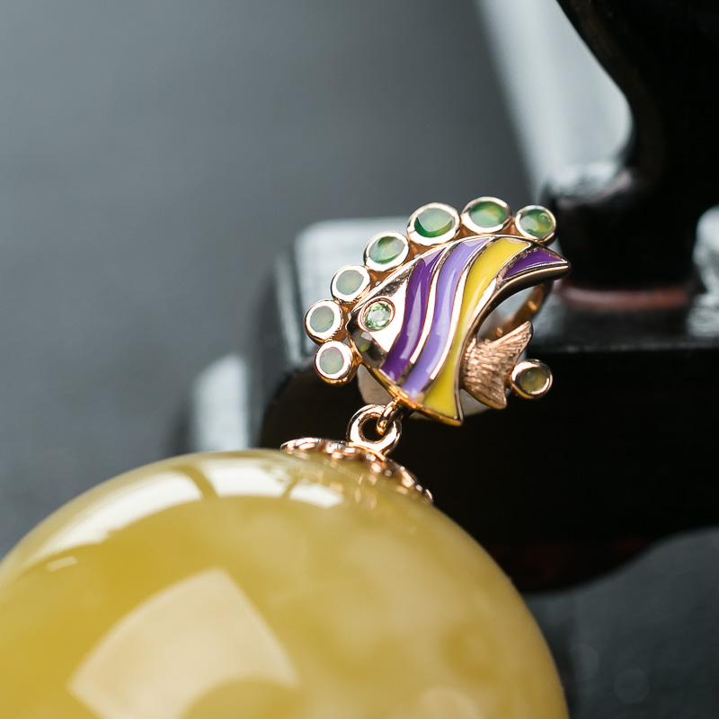 18K蜜蜡圆珠吊坠-红掌柜