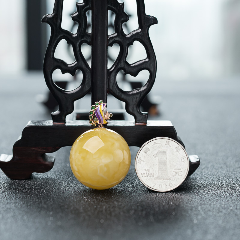 18K蜜蜡圆珠挂坠-红掌柜