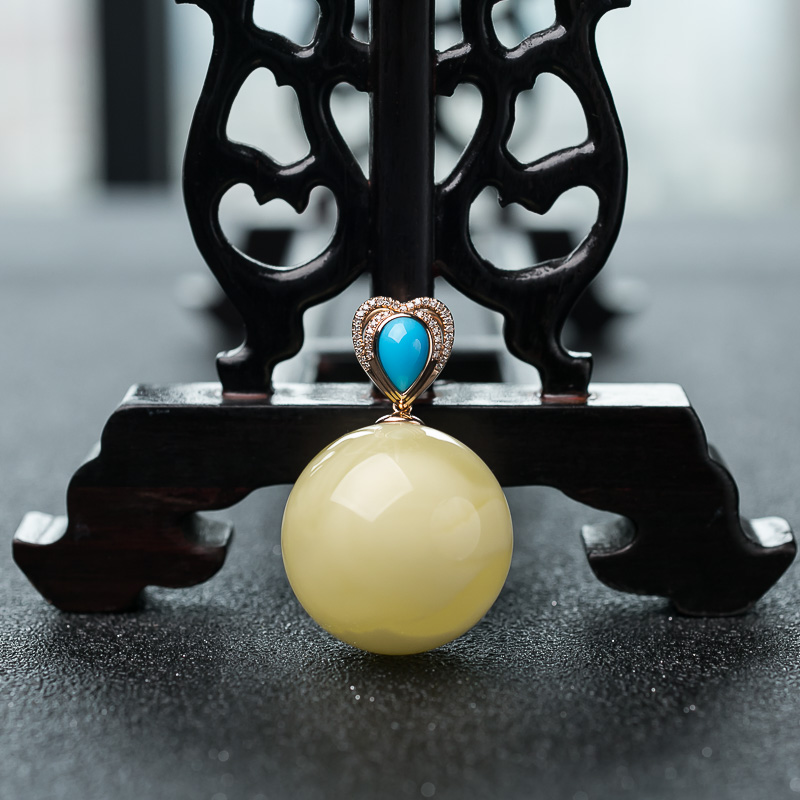 18K蜜蜡圆珠吊坠-红掌柜