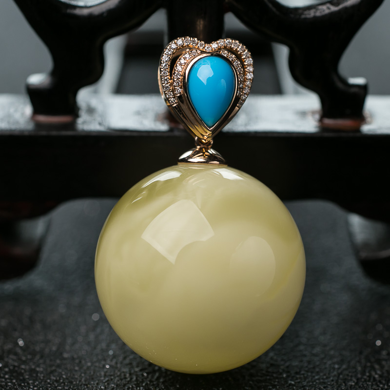 天然蜜蜡圆珠吊坠-红掌柜