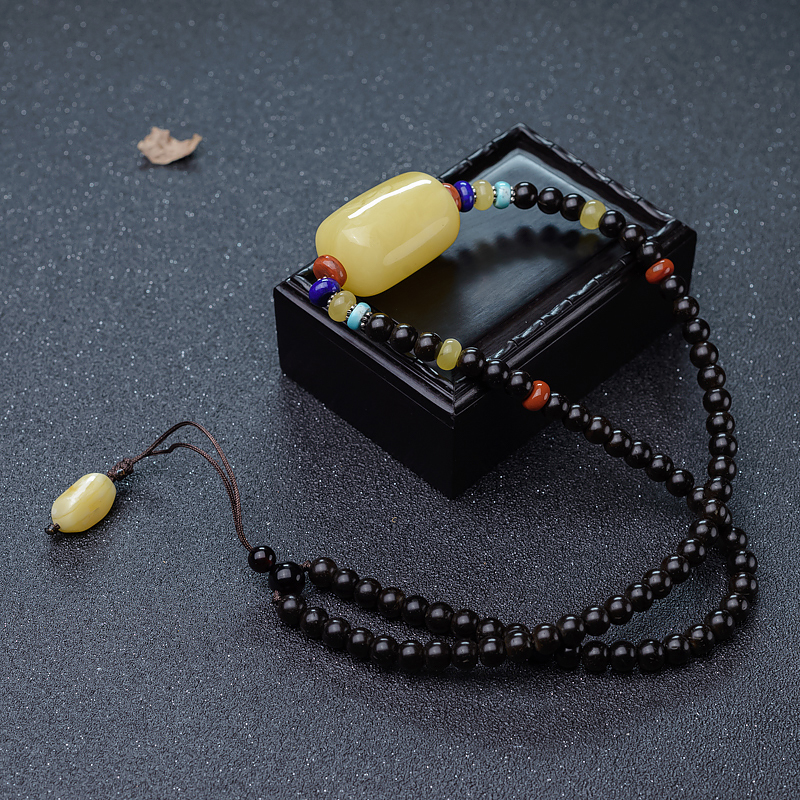 蜜蜡桶珠锁骨链-红掌柜