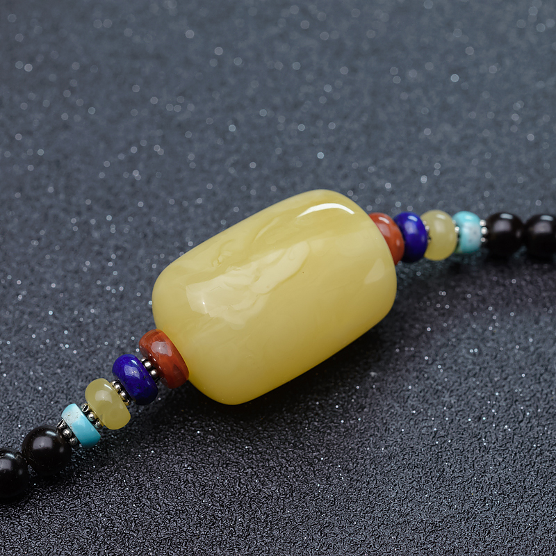 天然蜜蜡桶珠锁骨链-红掌柜