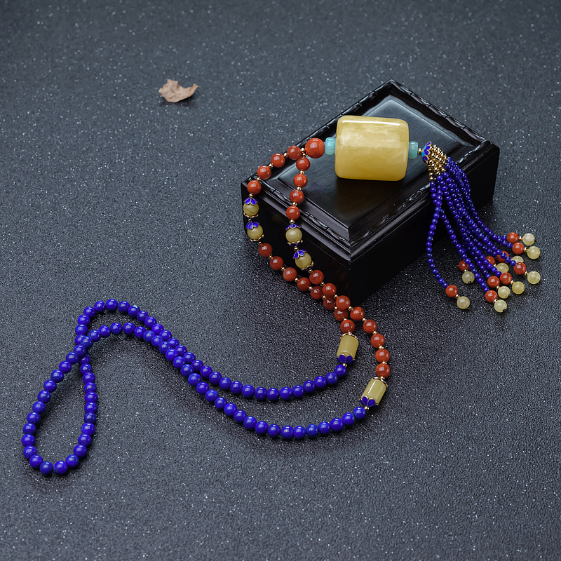 鸡油黄蜜蜡毛衣链-红掌柜