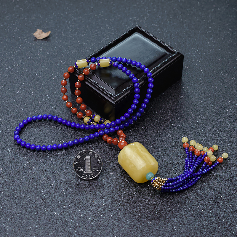 天然蜜蜡桶珠毛衣链-红掌柜