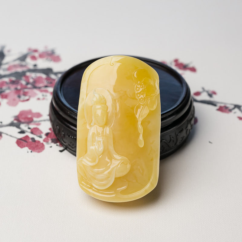 鸡油黄蜜蜡观音吊坠-红掌柜