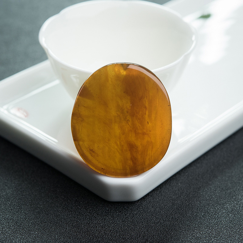 缅甸天然棕珀心经吊坠-红掌柜