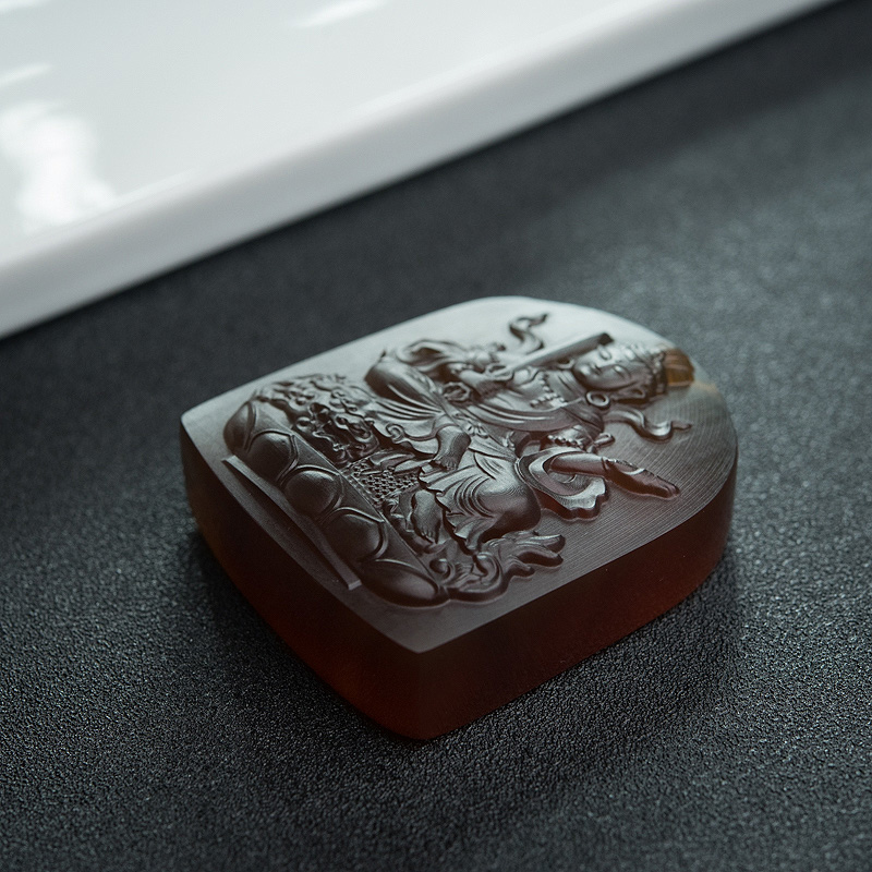 缅甸棕珀文殊菩萨挂坠-红掌柜