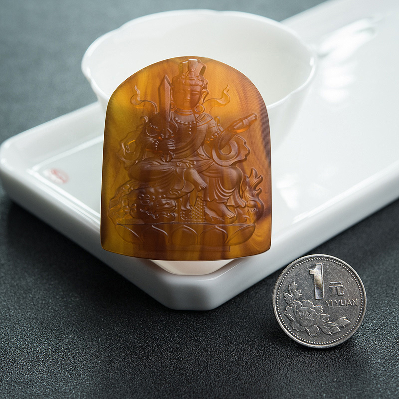 棕珀文殊菩萨挂件-红掌柜