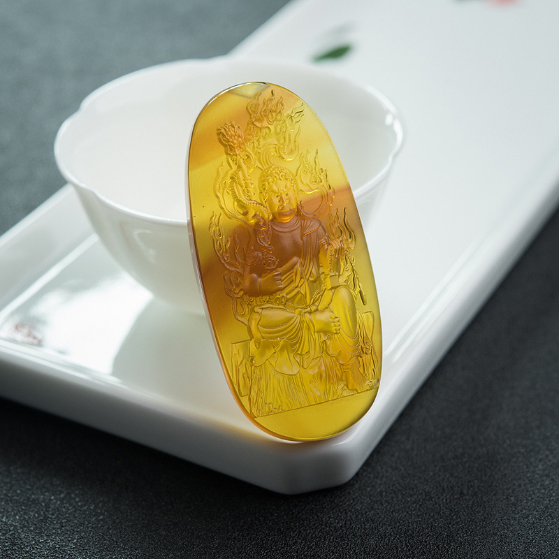 天然棕珀不动明王吊坠-红掌柜