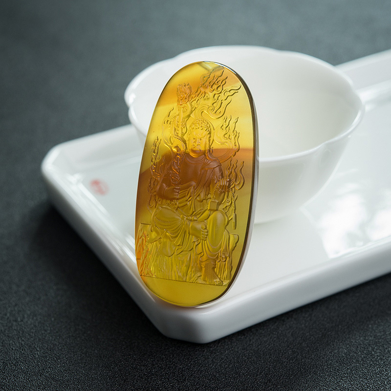 缅甸棕珀不动明王吊坠-红掌柜