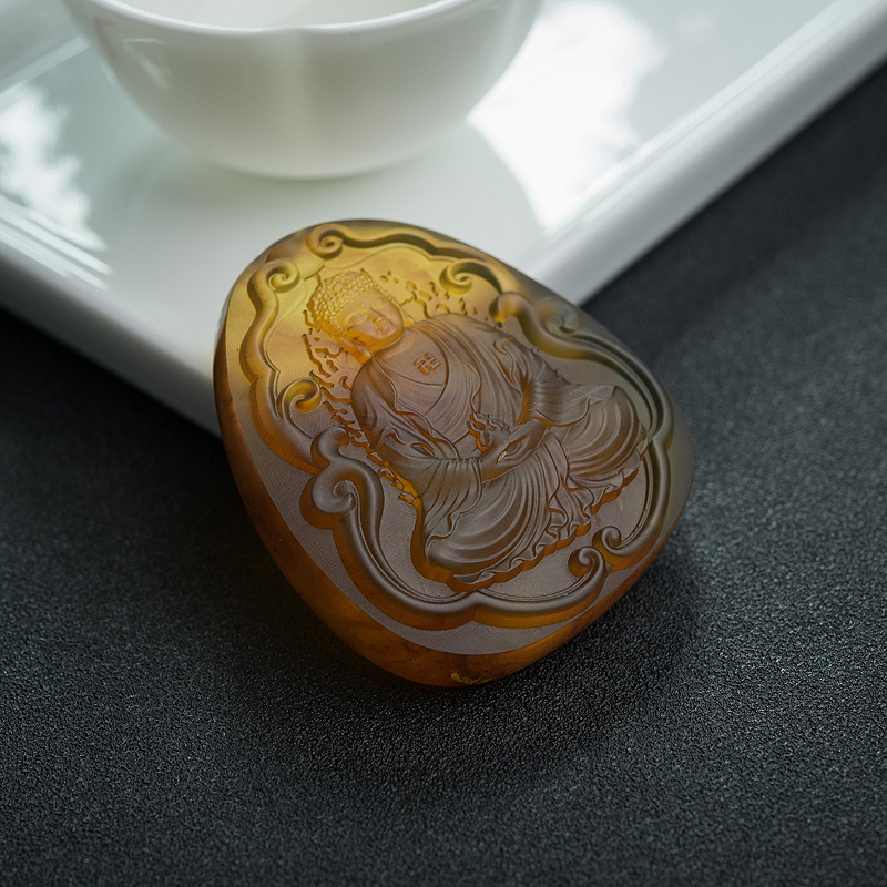 天然棕珀大日如来挂坠-红掌柜