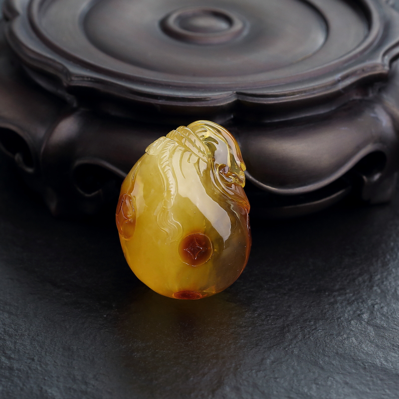 波罗的海天然俏色蜜蜡钱袋吊坠-红掌柜