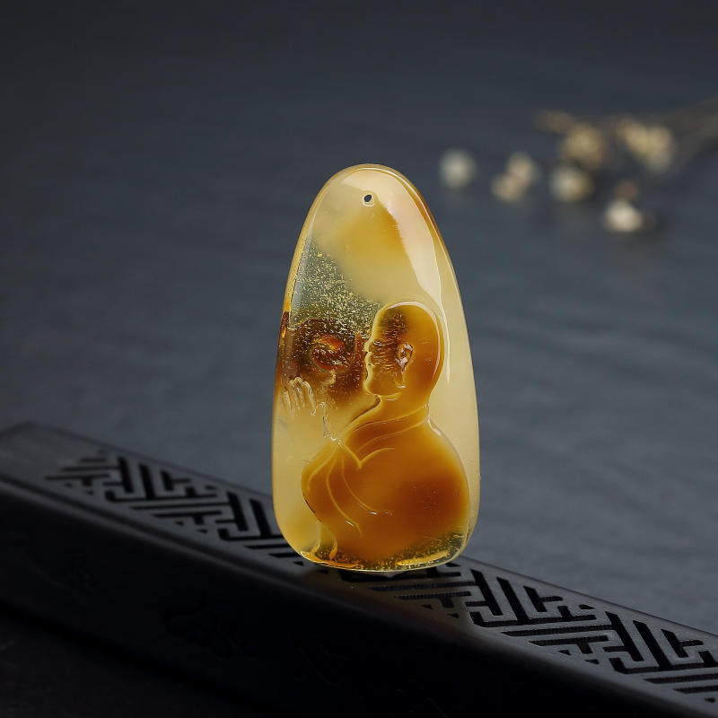 波罗的海天然俏色蜜蜡一心向佛吊坠-红掌柜