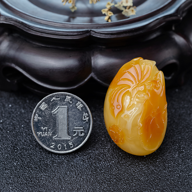 天然蜜蜡蝶恋花吊坠-红掌柜